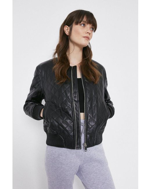 Warehouse Black Faux Leather Bomber