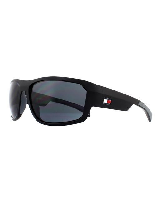 Tommy Hilfiger Wrap Matte Black Grey Sunglasses for men