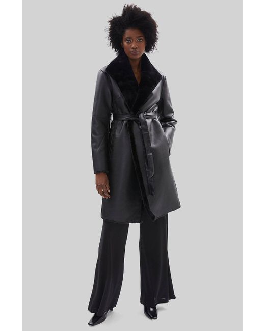 James Lakeland Faux Fur Wrap Reversible Coat Black