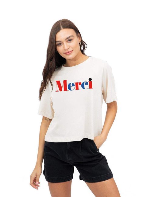 Sub_Urban Riot White Merci Womens Boxy Cropped Slogan T-shirt