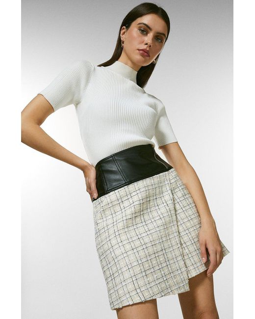 Karen Millen Multicolor Boucle Pu Contrast A Line Skirt