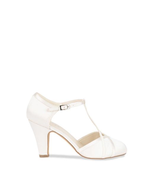 Paradox London White Satin 'juniper' High Heel Round Toe T-bar Court Shoes