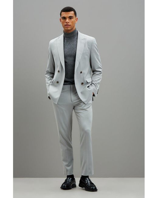 Burton Gray Slim Fit Stone Double Breasted Stretch Suit Jacket for men