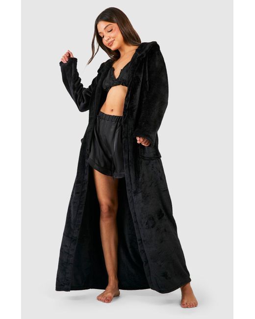 Boohoo Black Maxi Fleece Dressing Gown