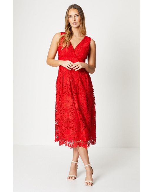Coast Red Lace V-neck Midi Dress
