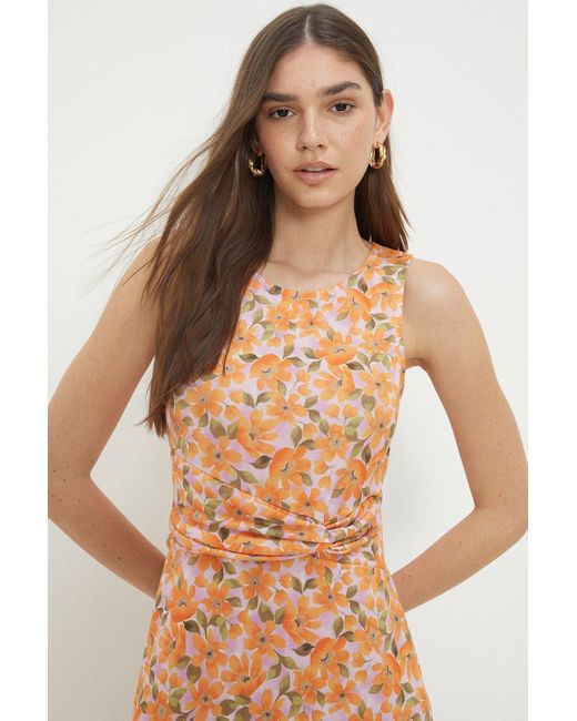 Dorothy Perkins White Orange Floral Twist Detail Sleeveless Midi Dress