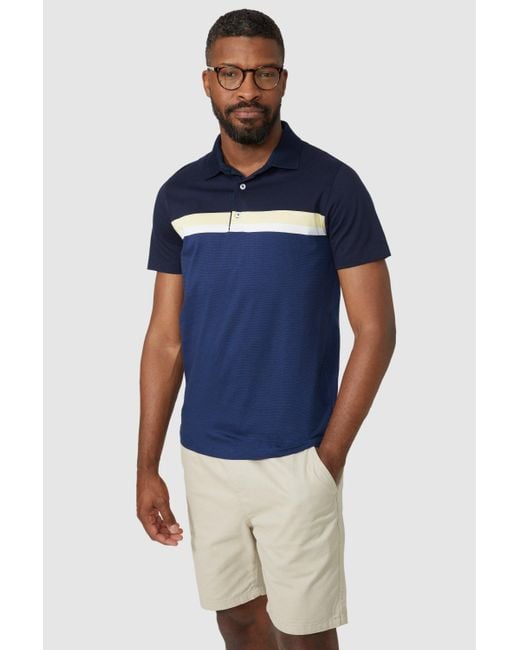 MAINE Blue Bright Placement Stripe Polo for men