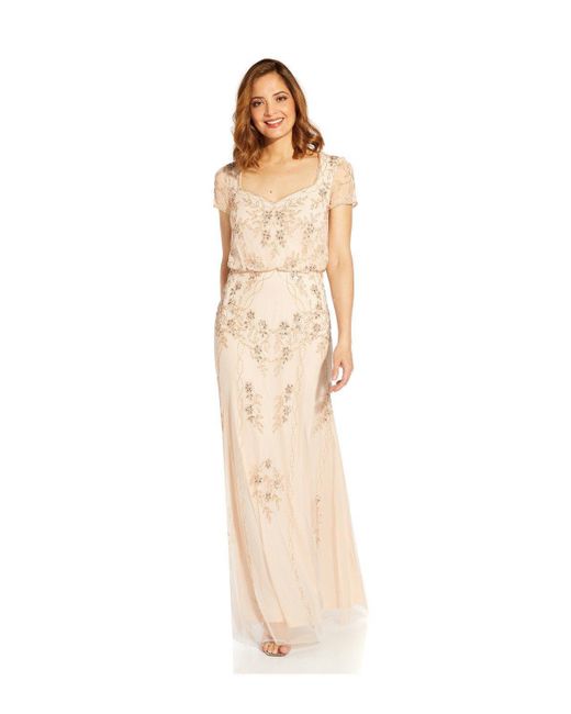Adrianna Papell White Beaded Blouson Gown