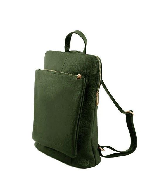 Sostter Small Olive Green Pebbled Leather Pocket Backpack - Badxi
