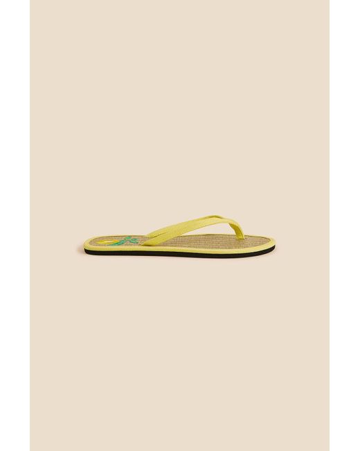 Accessorize Natural Lemon Embroidered Seagrass Flip Flops