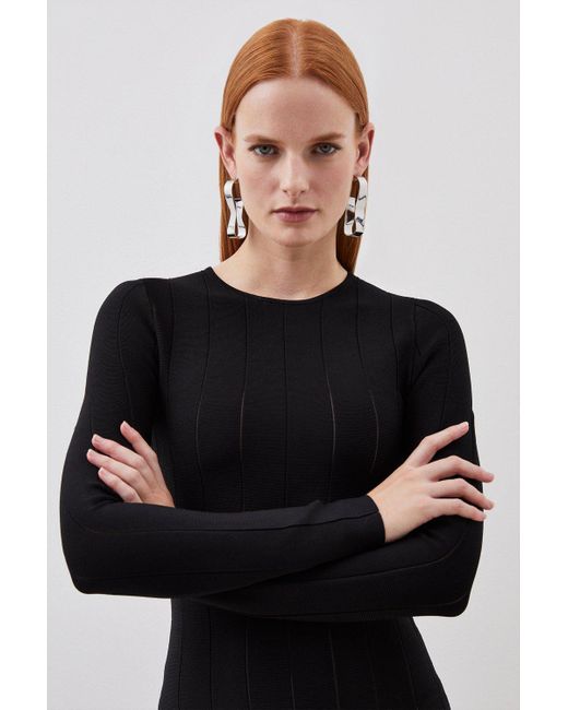 Karen Millen Black Viscose Blend Filament Full Skirt Knit Midi Dress