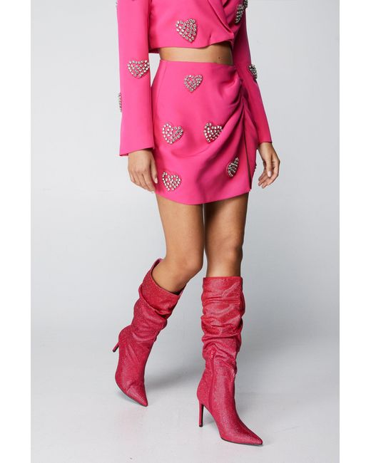 Nasty Gal Pink Diamante Slouchy Boots