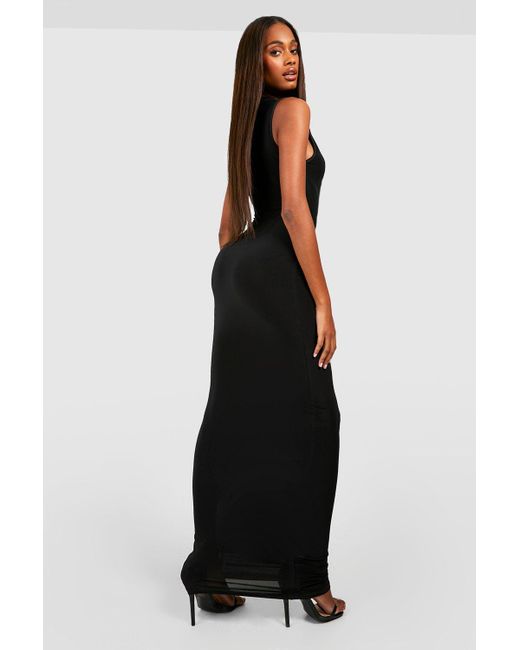 Boohoo Black Premium Heavy Weight Slinky High Neck Maxi Dress