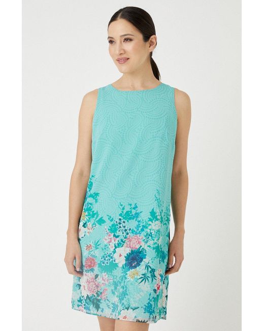 Wallis Blue Mint Floral Border Shift Dress