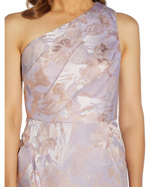 Adrianna Papell Pink Metallic Jacquard Ruffle Gown