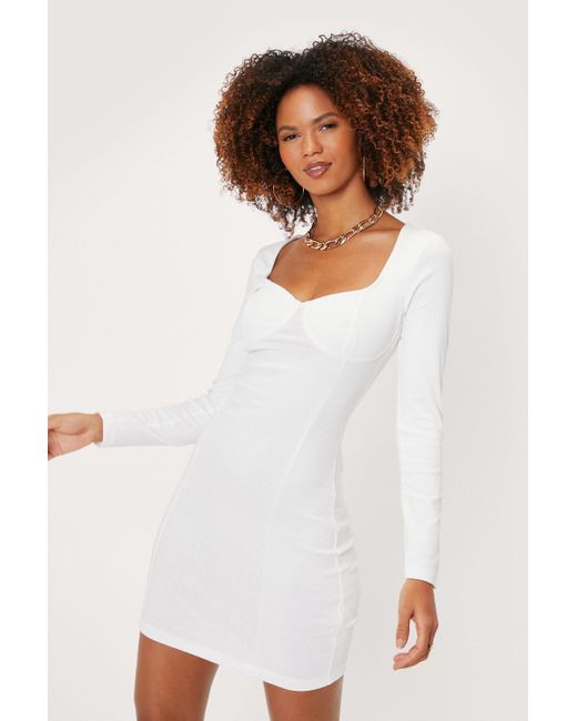 Nasty Gal White Cupped Long Sleeve Bodycon Mini Dress