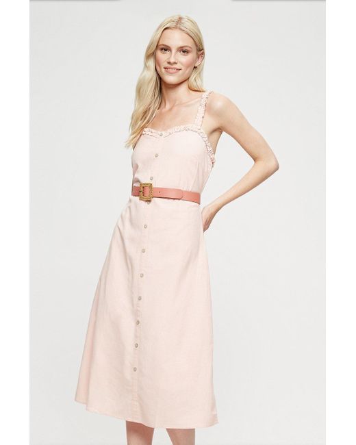 Dorothy Perkins Natural Pink Ruffle Strap Midi Dress