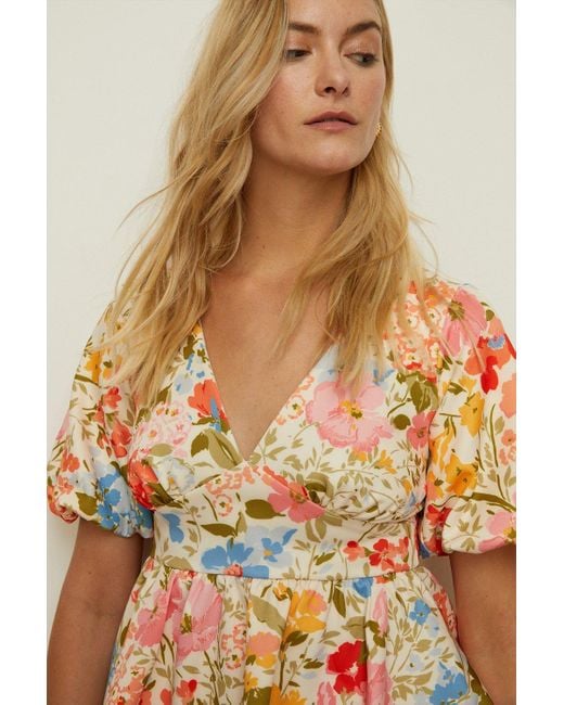 Oasis Natural Pretty Floral Scuba Puff Sleeve Skater Dress