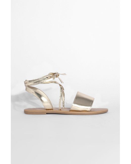 Boohoo Natural Strappy Tie Leg Sandals