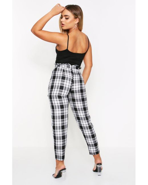 MissPap Multicolor High Waisted Button Detail Checked Trousers