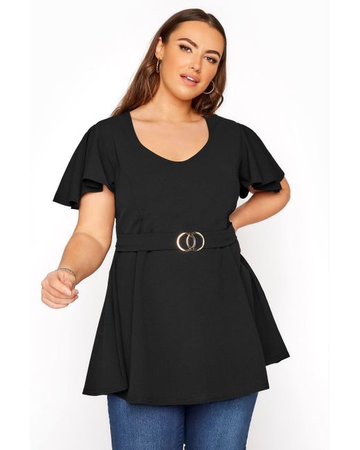Yours Black Belted Peplum Top