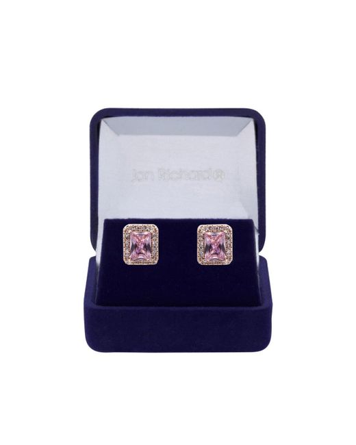 Jon Richard Rose Gold Cubic Zirconia Pink Stud Earrings