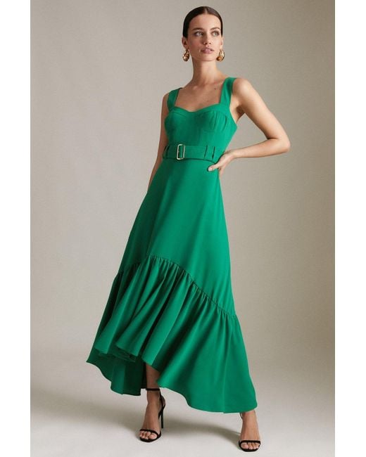 Karen Millen Green Petite Soft Peplum Hem High Low Maxi Dress