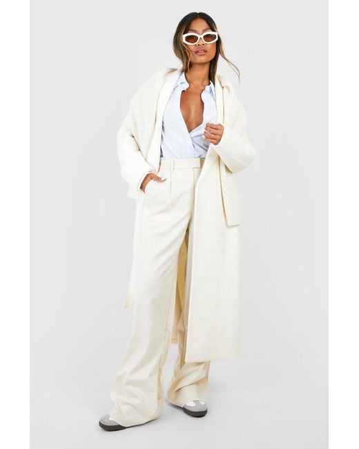 Boohoo Textured Belted Faux Fur Coat in White