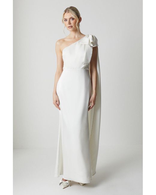 Coast White Bow And Drape Detail One Shoulder Satin Bridal Dress