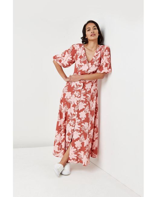 Wallis Red Tall Shadow Floral Button Through Dress