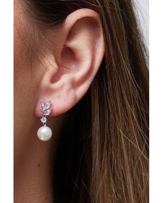Jon Richard White Rhodium Cubic Zirconia Pearl Drop Earrings