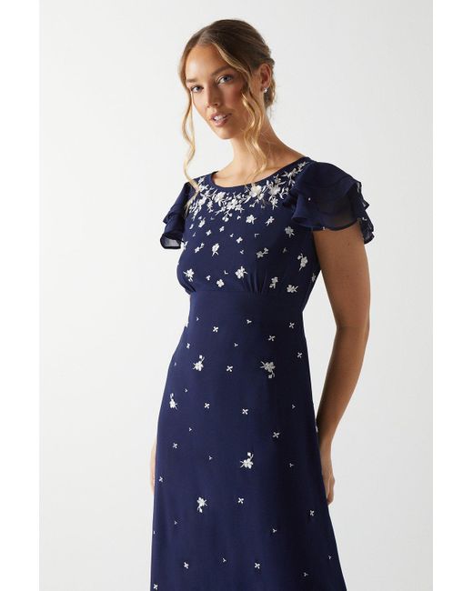 Coast Blue Scattered Floral Embroidered Bridesmaids Dress