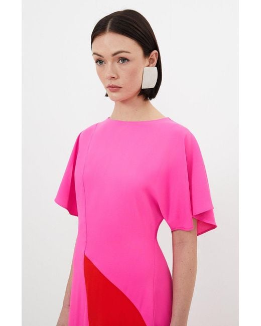 Karen Millen Pink Soft Tailored Colour Block Panel Full Skirted Midi Dress
