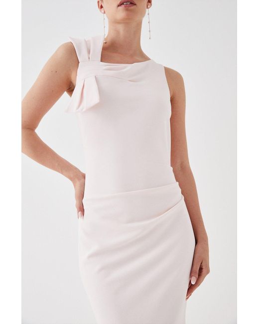 Coast Pink Petite Bow Shoulder Sculpting Crepe Bridesmaids Maxi Dress
