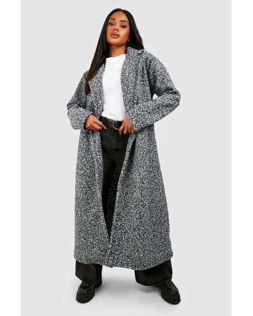 Boohoo Gray Textured Wool Look Belted Coat