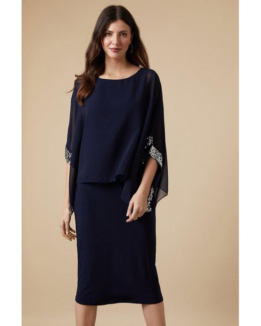 Wallis Blue Tall Sequin Cold Shoulder Overlayer Dress