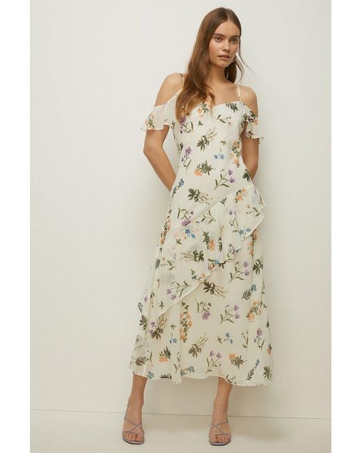 Oasis Natural Klara Floral Ruffle Cold Shoulder Maxi Dress