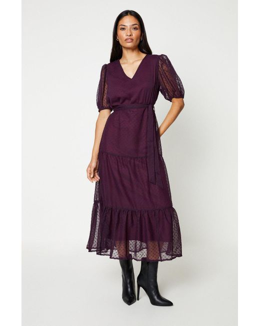 Dorothy Perkins Purple Chiffon Maroon Tiered Midaxi Dress