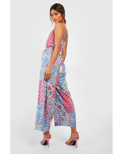 Boohoo Red Mixed Print Strappy Culotte Jumpsuit