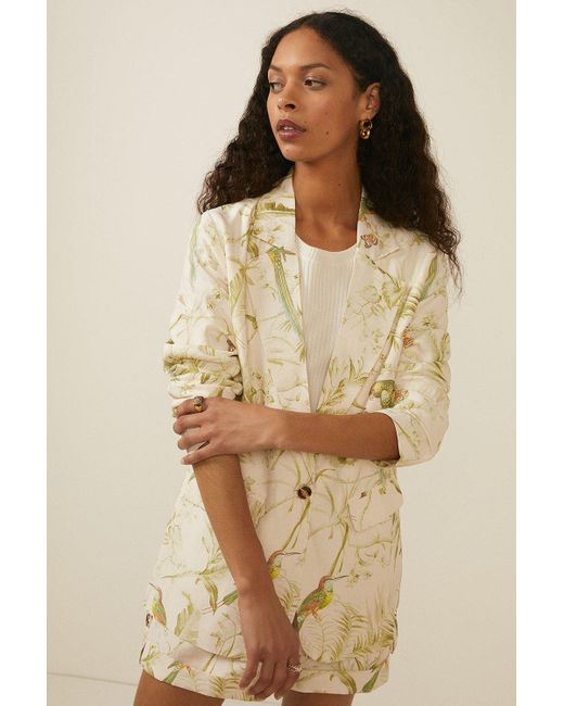 Oasis Natural Leaf Print Tailored Linen Look Blazer