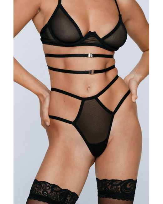 Nasty Gal Black Strappy Clasp Detail Cut Out Underwire Lingerie Set