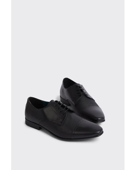 Burton Black Leather Cap Toe Derby Shoes for men