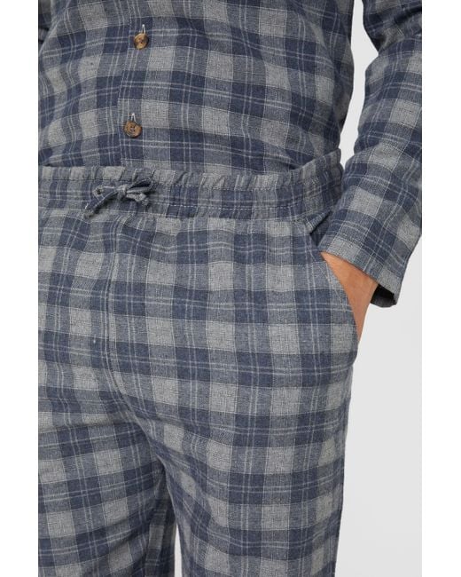 DEBENHAMS Blue Brushed Woven Twill Check Pyjama Set for men