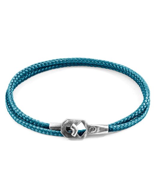 Anchor and Crew Blue Tenby Silver And Rope Bracelet for men