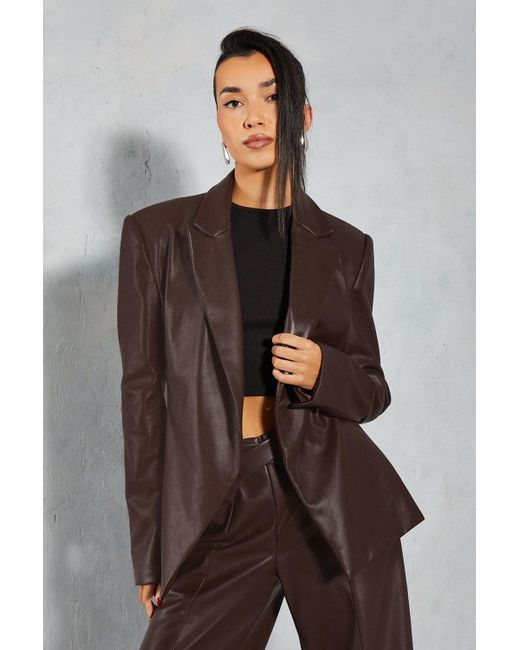 MissPap Brown Leather Look Wrap Blazer