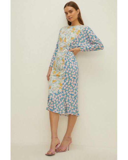 Oasis Blue Slinky Jersey Patched Batwing Midi Dress