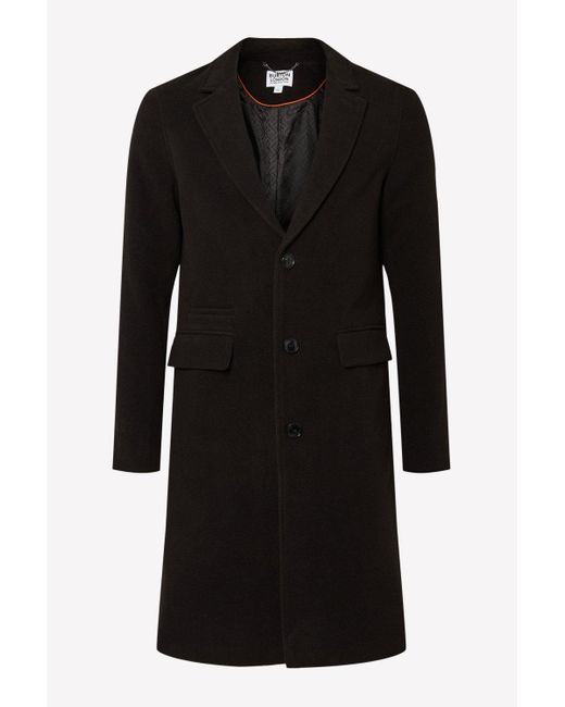 Burton Black Signature 3 Button Epsom Overcoat for men