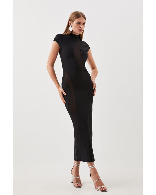 Karen Millen Black Bandage Figure Form Mesh Detail Knit Maxi Dress