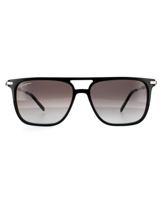 Ferragamo Square Black And Silver Grey Gradient Sunglasses for men