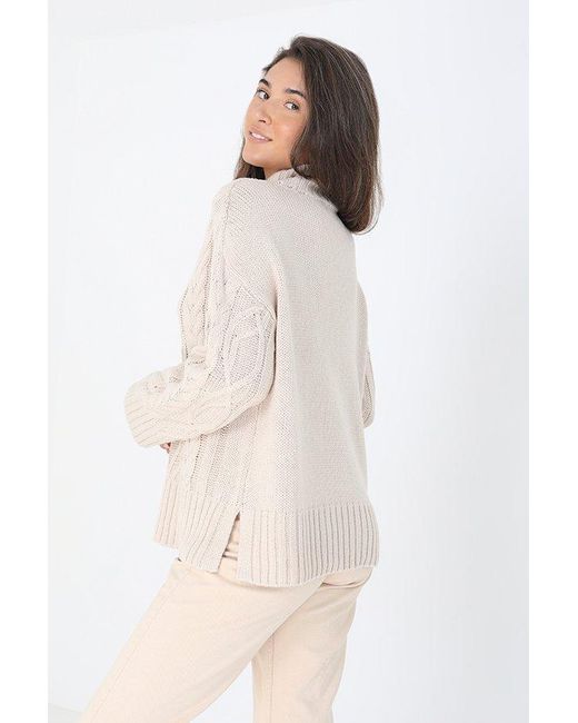 Brave Soul Natural 'bivaco' Roll Neck Cable Knit Jumper